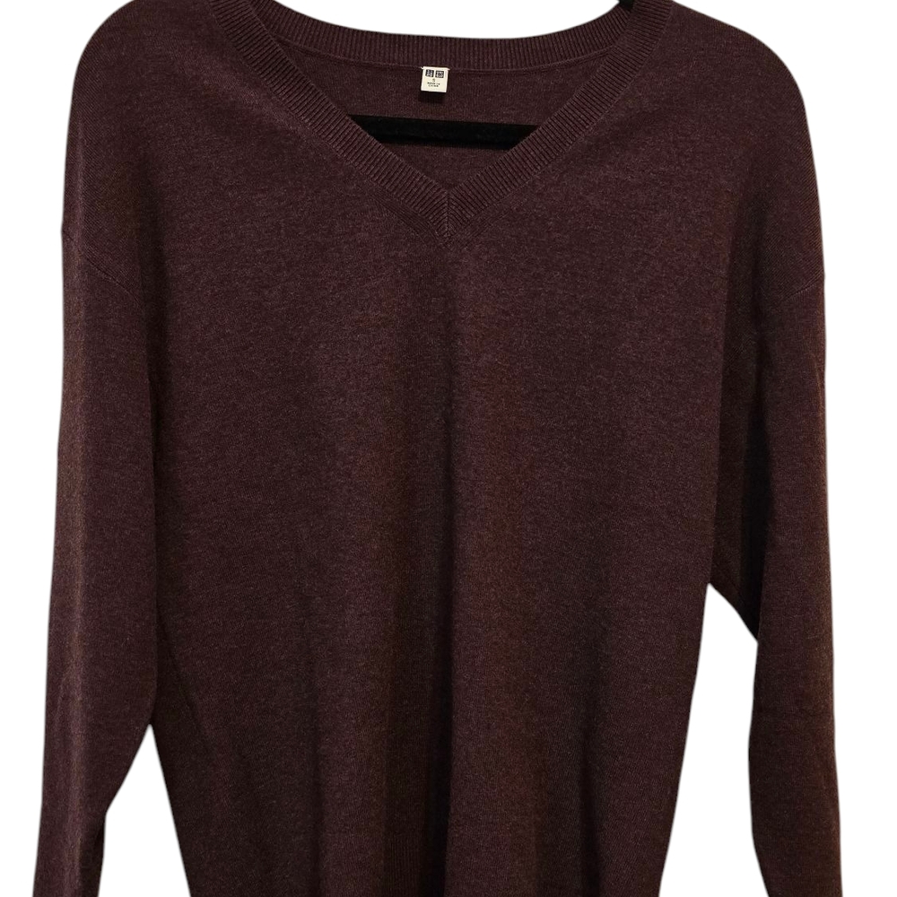 Uniqlo Brown V-Neck Sweater Knit